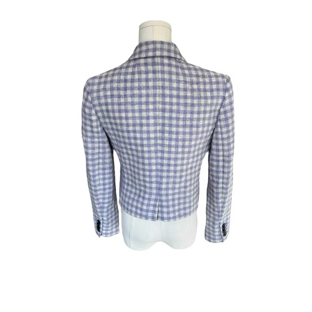 J. Crew - Purple Checkered Blazer Cropped Double Breast Blazer English Wool Sz 2